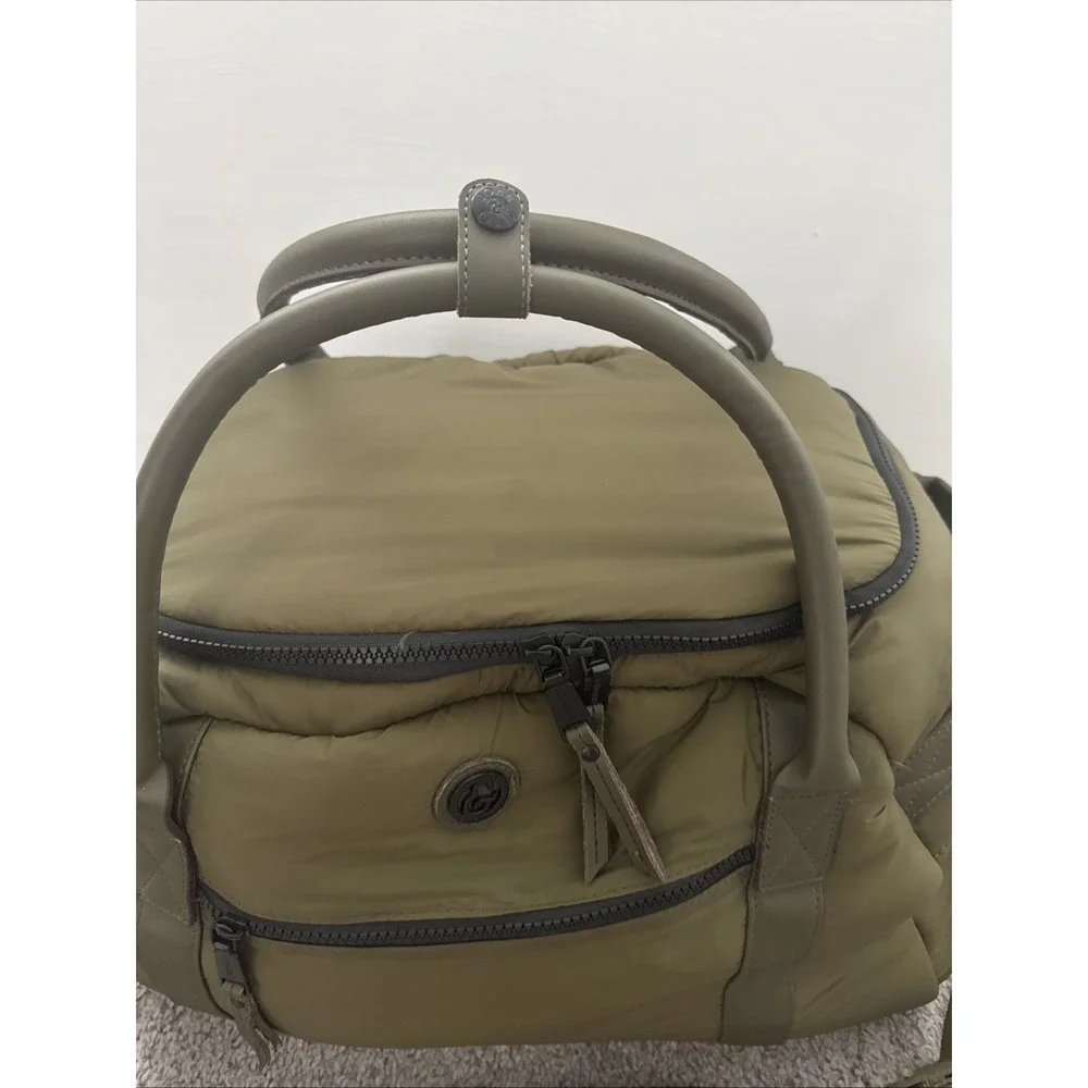 Joan & David Olive Green Puffer Quilted Duffle Bag Weekender Travel Handbag